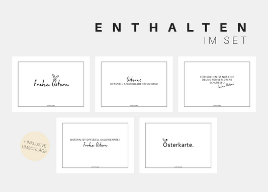 Osterkarten Set, 5 lustige Grußkarten vorgestellt, frech und minimalistisch