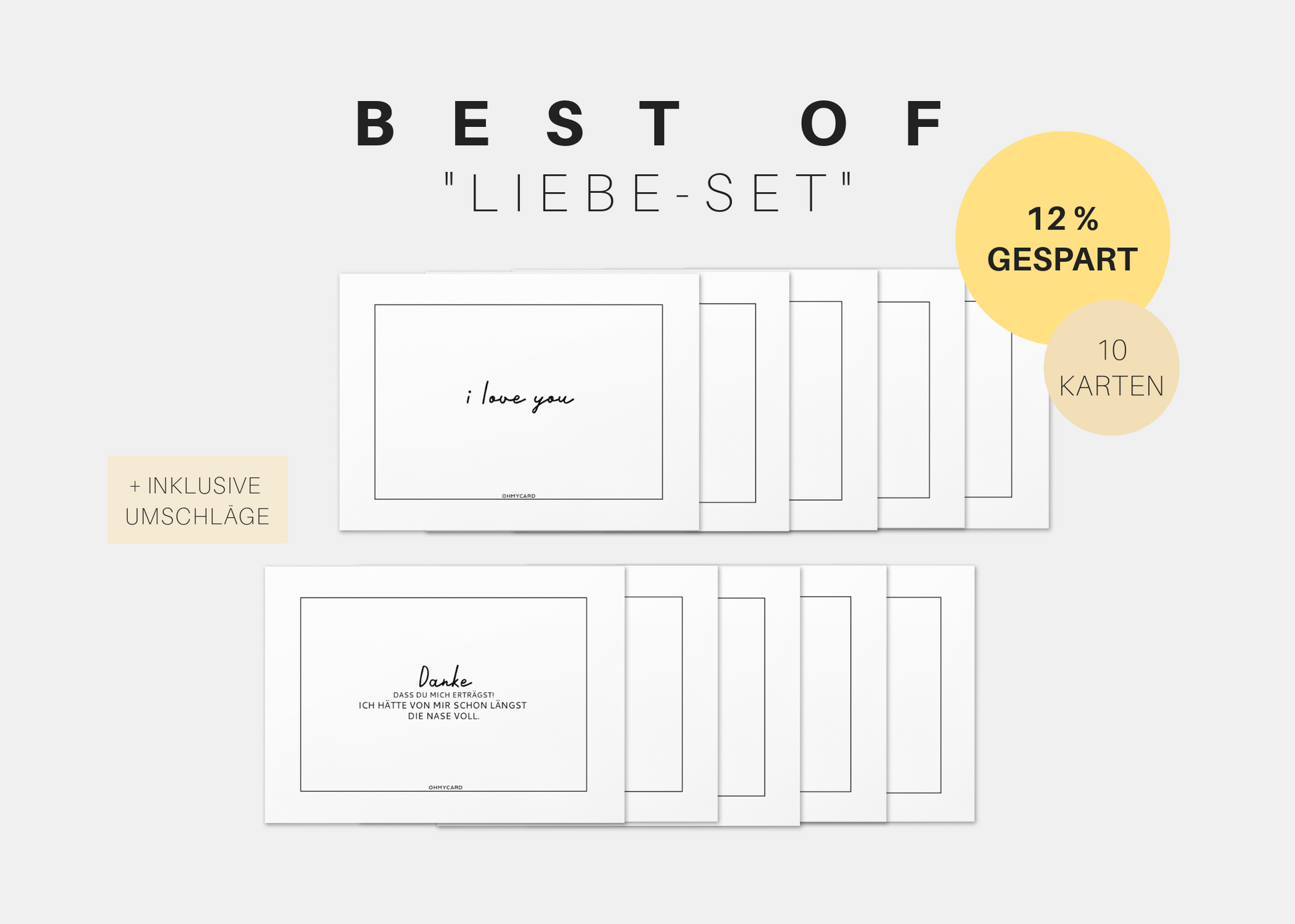 Grußkarten Set für die Liebsten, liebevoll und frech mit Rabatt 