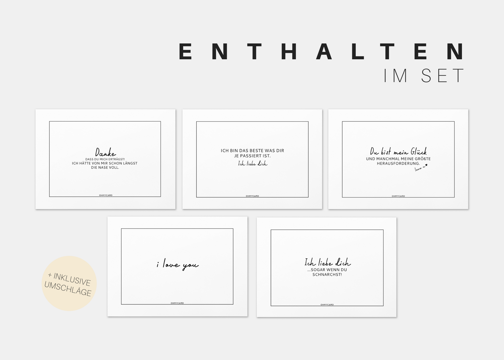Grußkarten Set für die Liebsten, liebevoll und frech mit Rabatt 