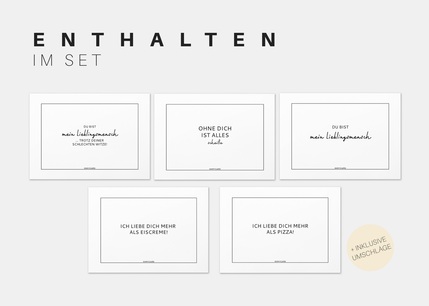 Grußkarten Set für die Liebsten, liebevoll und frech mit Rabatt 