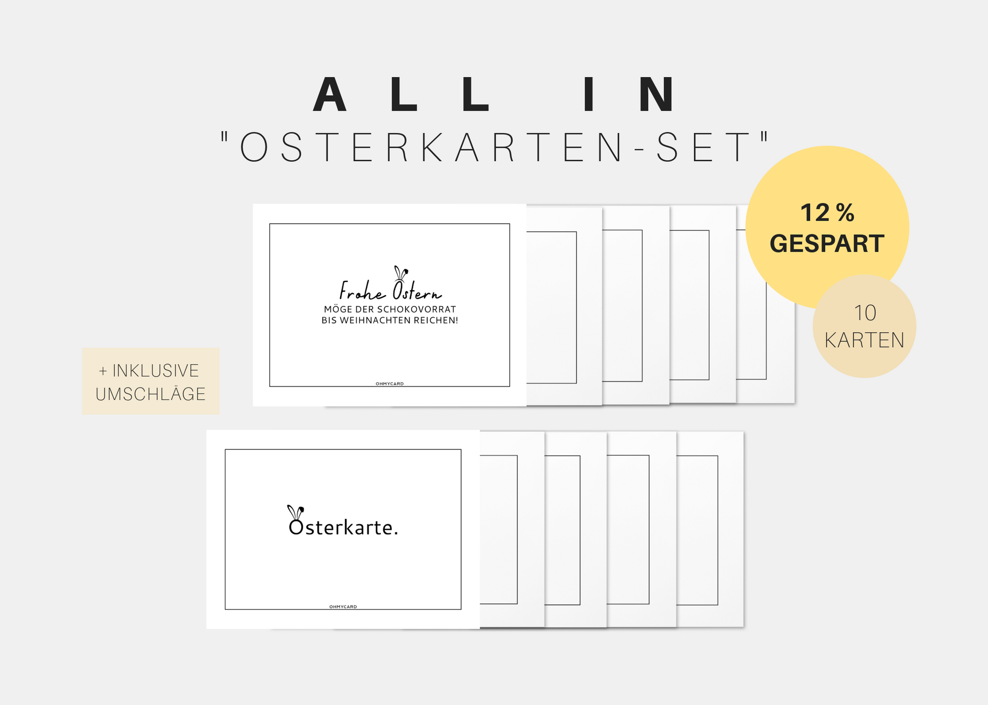 Osterkarten Set mit 10 Grußkarten, frech und minimalistisch 