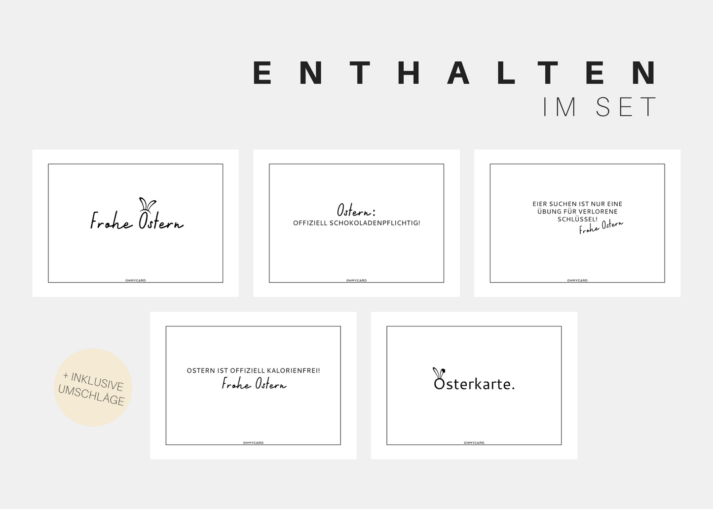 Osterkarten Set, 5 lustige Grußkarten vorgestellt, frech und minimalistisch 