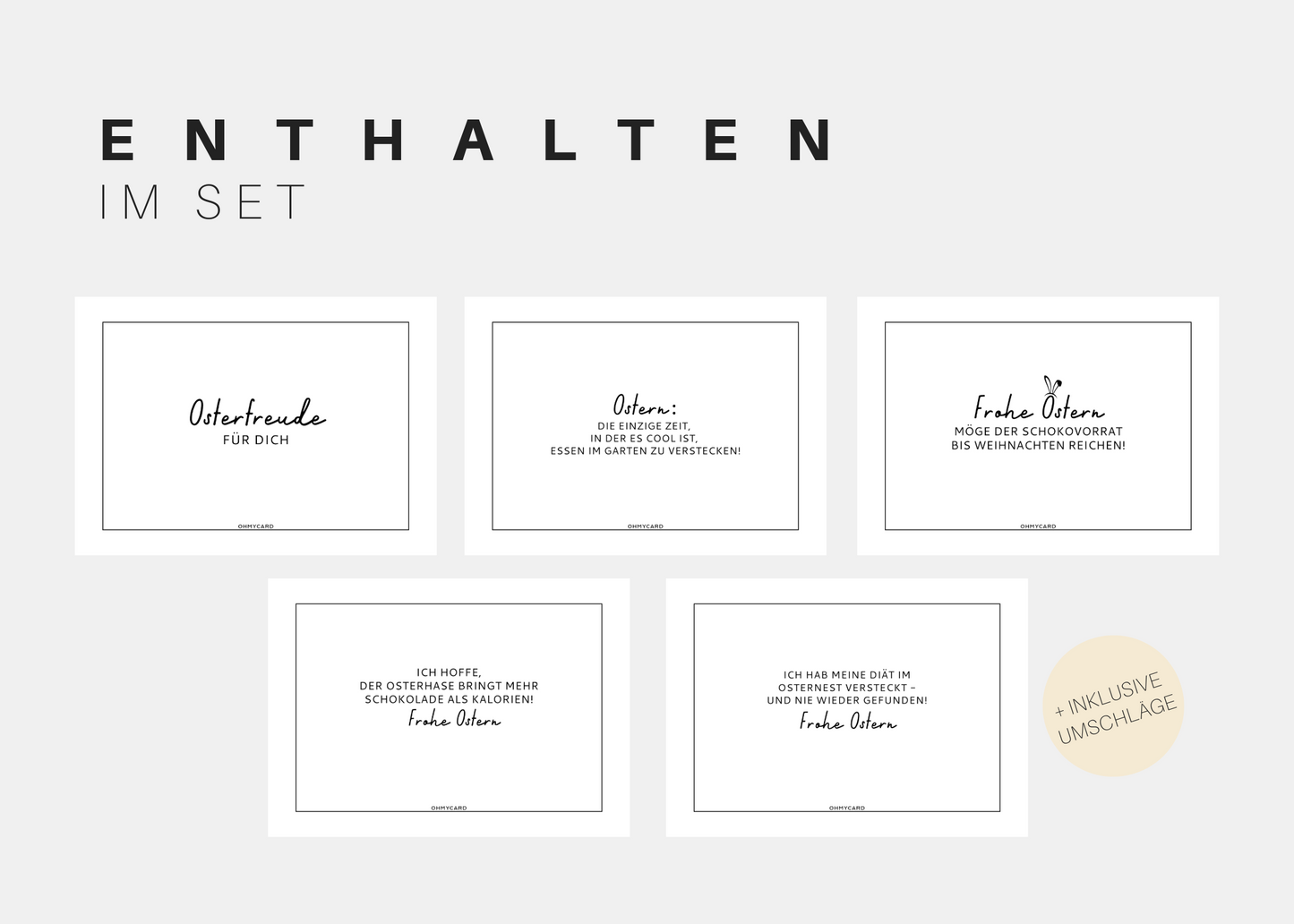 Osterkarten Set, 5 Grußkarten vorgestellt , frech und minimalistisch 