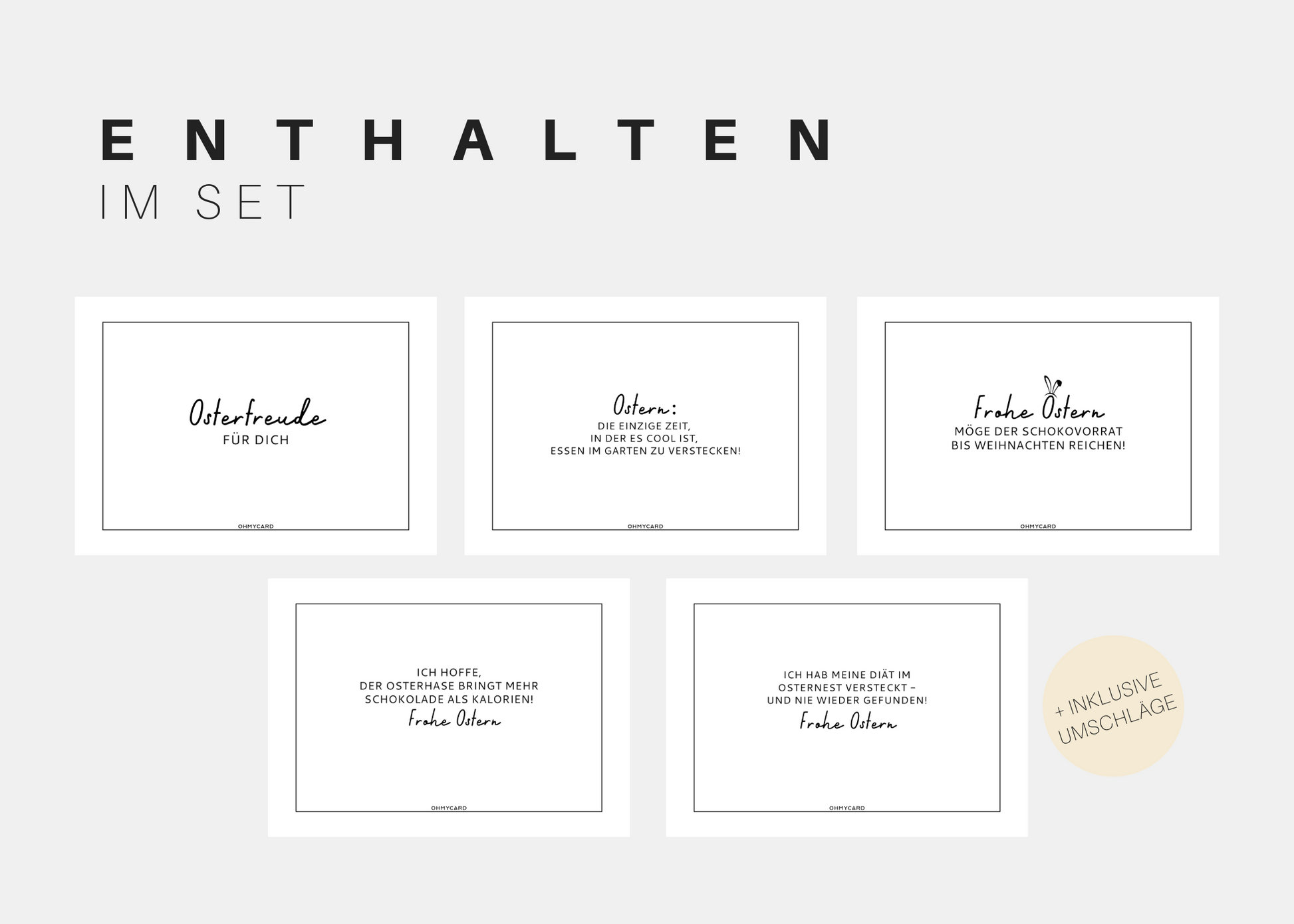 Osterkarten Set, 5 Grußkarten vorgestellt , frech und minimalistisch 