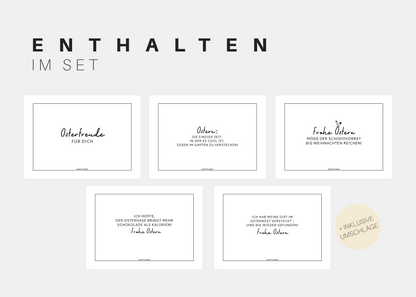 Osterkarten Set, 5 Grußkarten vorgestellt , frech und minimalistisch 