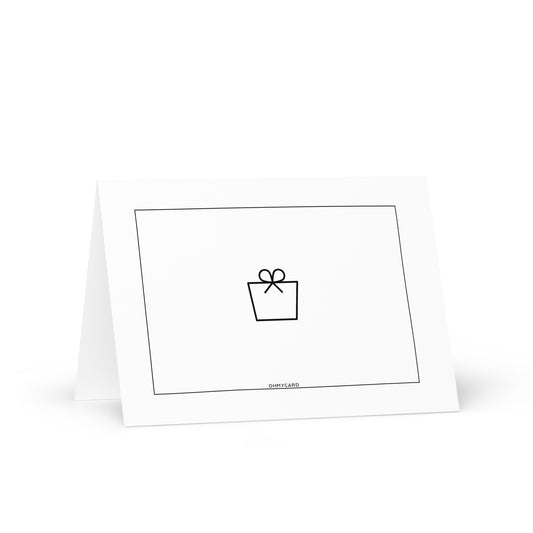 Die Grußkarte "Weihnachtsgeschenk" von ohmycard: Gefaltete, weiße Karte mit minimalistischer schwarzer Geschenk-Skizze samt Schleife - perfekt für besondere Anlässe.