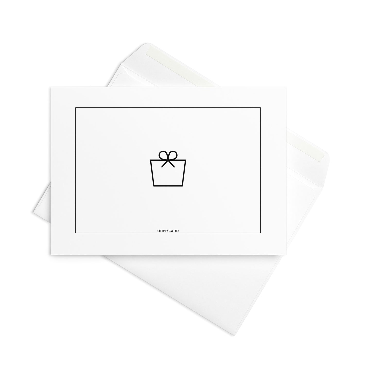 Die ohmycard Grußkarte "Weihnachtsgeschenk" zeigt eine schwarze Geschenkbox mit Schleife auf Weiß und kommt mit passendem Umschlag - ideal für besondere Anlässe.
